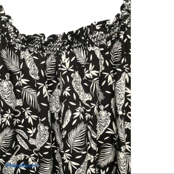 Old Navy Black White Tiger and Leaf Print Dress Size L NWT - Picture 3 of 7